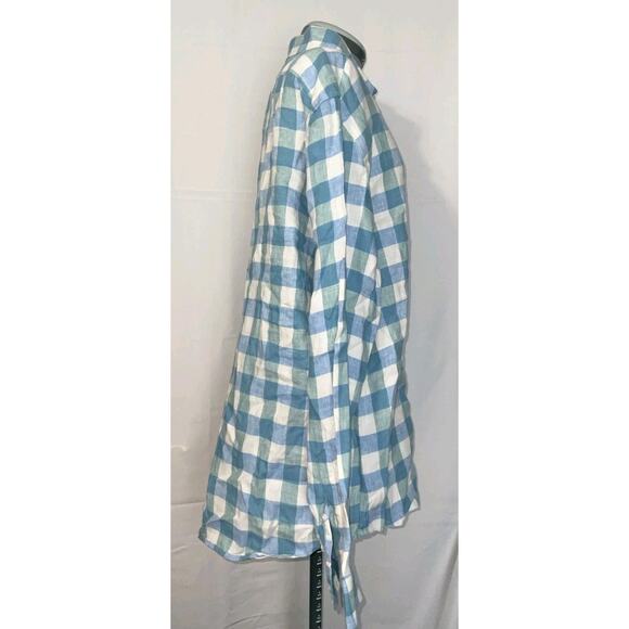 LL Bean Shirt Men Large 100% Linen Windowpane Plaid Button Down Blue - Picture 2 of 11